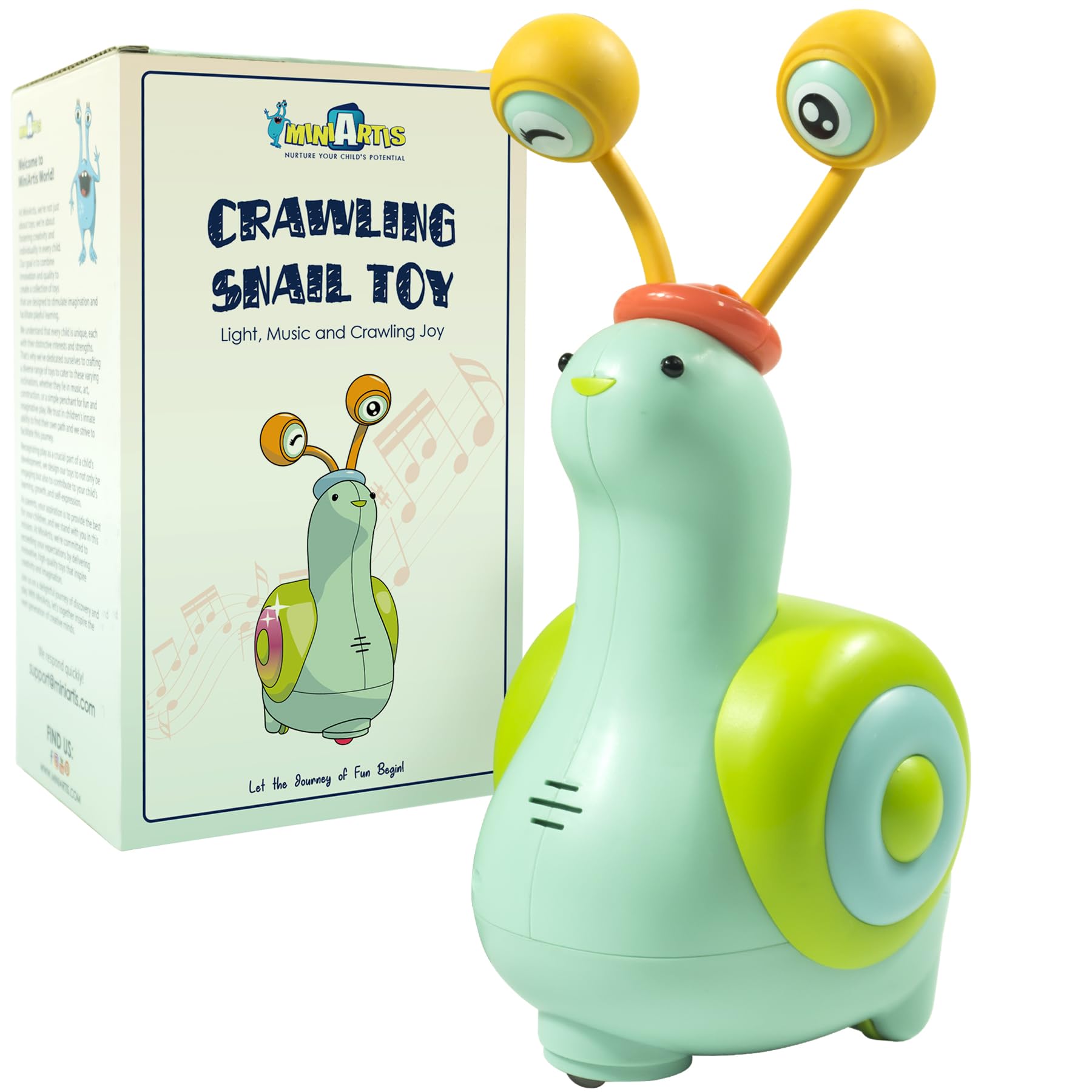 MINIARTIS Baby Crawling Toys | Musical Snail Baby Toy, Infant Tummy Time | Crawling Toys for Babies 6-12 Months | Learning Crawl and Walking | Toddler Birthday Gift for 6-36 Month Boy Girl