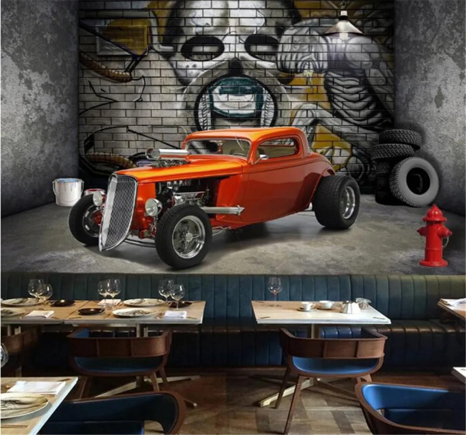 Tzxztt Three Dimensional Expanded Space Retro Car Brick Wall Modern 3D Wallpaper Premium Textured Silk Neutral Tones Material Ideal for Living Room Bedroom-400cm×280cm