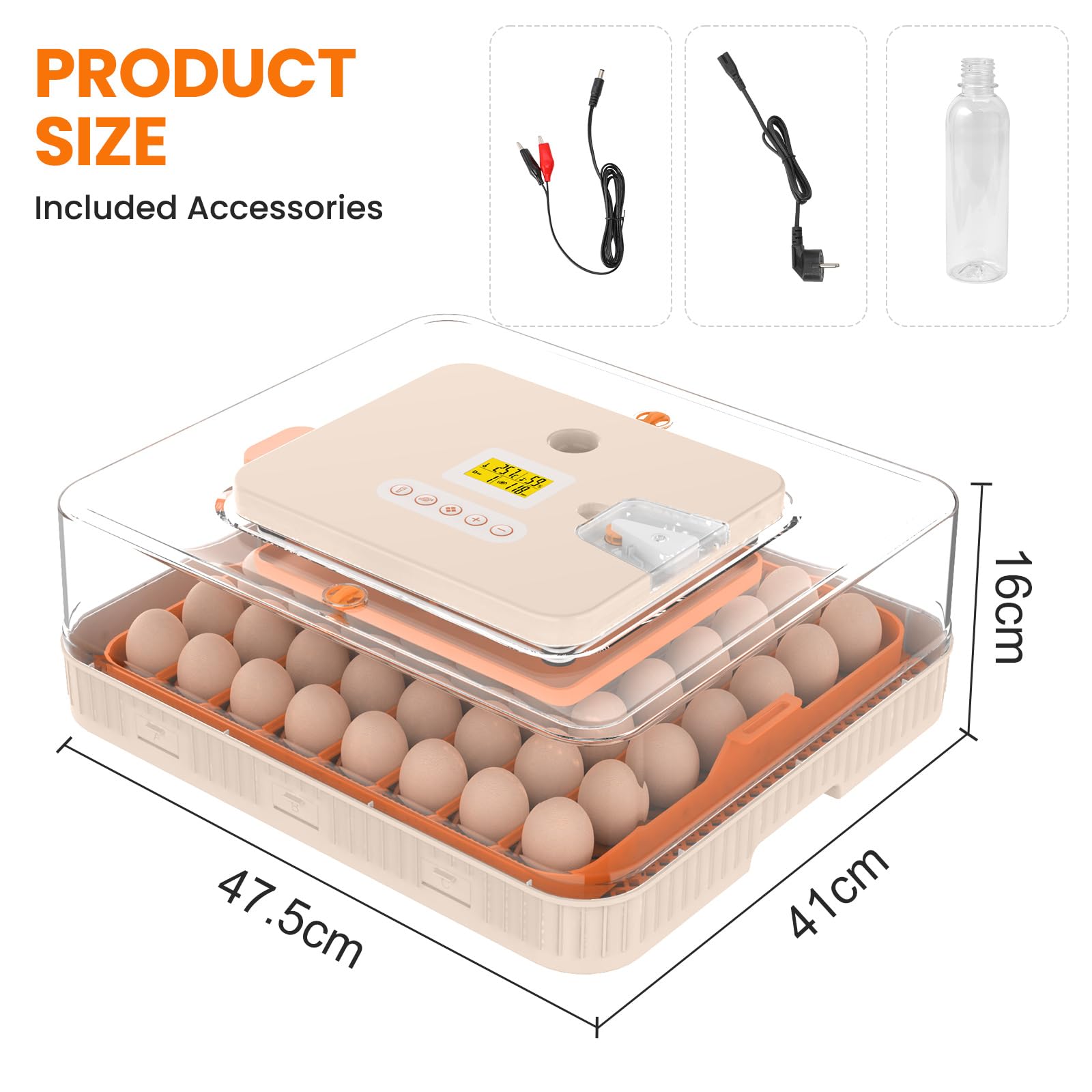 Incubadora de Huevos Automática 56 Huevos, Incubadora Huevos Gallina, Volteo y Recarga de Agua Automáticos, Pantalla + Alarma Temp/humedad, para Huevos Gallina, Pato, Codorniz