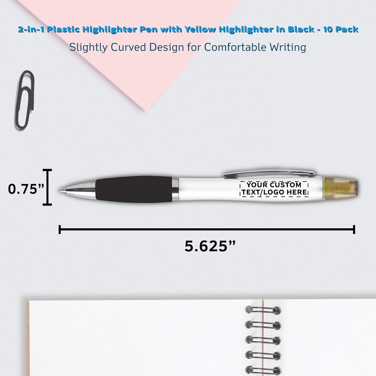 DISCOUNT PROMOS Personalized Plastic Highlighter Pens - 10 pack - Customizable Text, Logo - Black