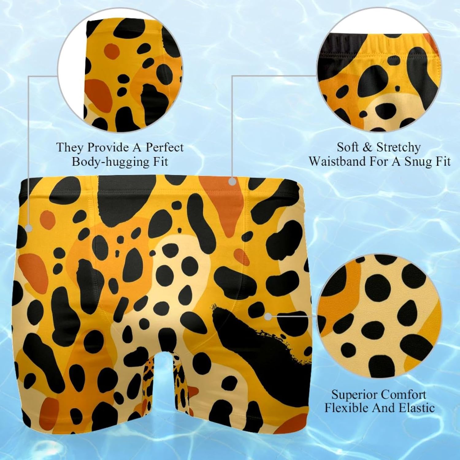 Mens Leopard-1660 Swim Trunks Elastic Waistband Short Mens Bathing Suit, S,