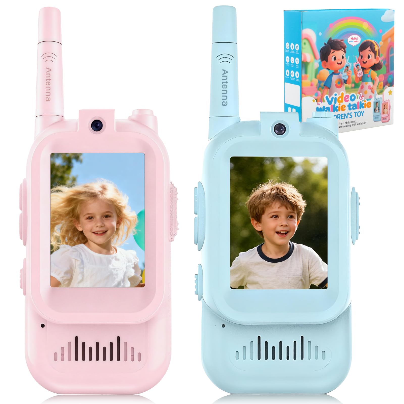 Video Walkie Talkie for Kids, Toys for 3-12 Year Old Boys Girls, 2 Way Radio Toy Long Range with Voice Effect, Birthday for Camping Outdoor