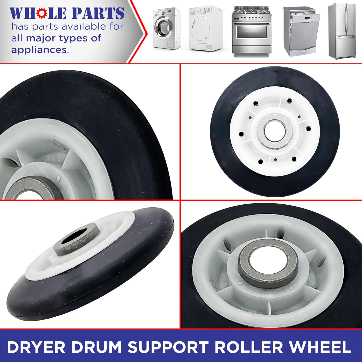 Upgraded Whole Parts Dryer Drum Support Roller Wheel Part # 00422200/422200 - Replacement & Compatible With Some Bosch Dryers - Replaces AP3684358 - Non-OEM Bosch Appliance Parts & Accessories