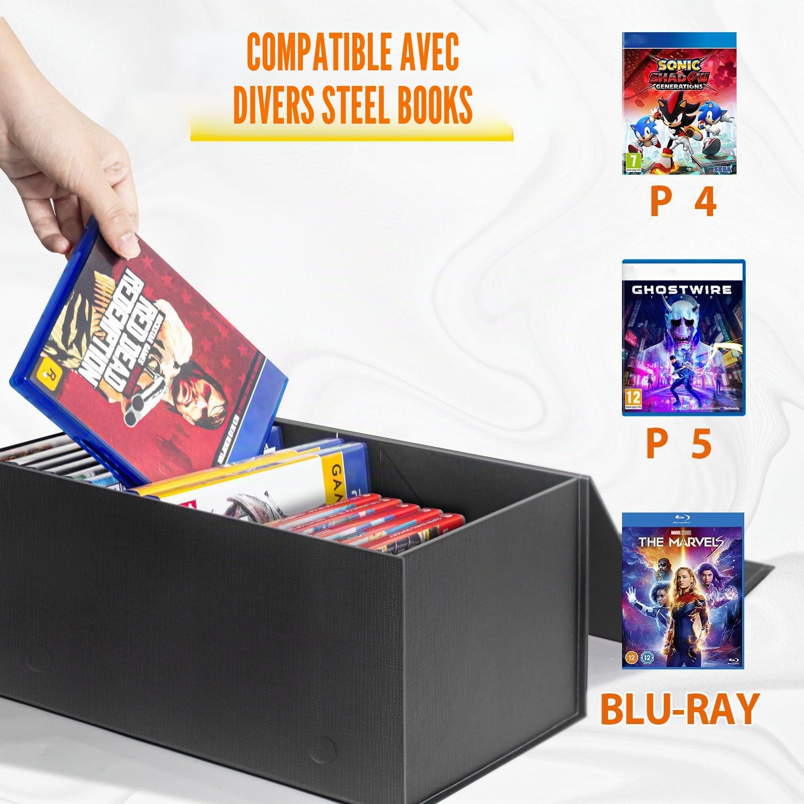 Boîte de rangement pour jeux vidéo compatible avec les jeux PS5 PS4 PS3, Xbox 1, boîte de protection magnétique pour jeux vidéo, stockez jusqu'à 20 coques - 1 paquet