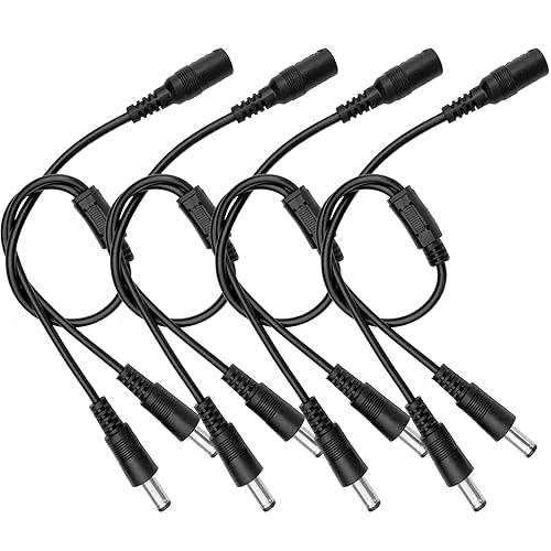 ANLINK Paquete de 4 cables divisores de alimentación CC negros de 1 hembra a 2 machos de 0.217 in x 0.083 in, cable adaptador Y de salida de