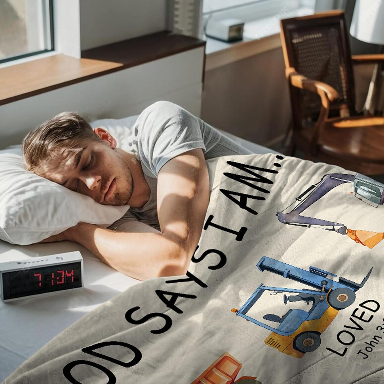 Christian Gifts for Boys, God Says I Am Construction Truck Blanket 40"x50", Inspirational Religious Birthday Gifts for Truck Lover Bible Verse Blanket, Construction truck gifts, Christian truck Gifts - Image 5