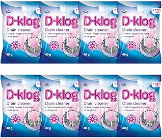 D-Klog Drain Cleaner Powder (40g x 8 Units), Removes Clogs, Blockages in Washbasin, Septic Tank, Sinks, Pipes within 30 mins.Drain expert | Sink cleaner| Toilet Cleaner | No manual hassle required