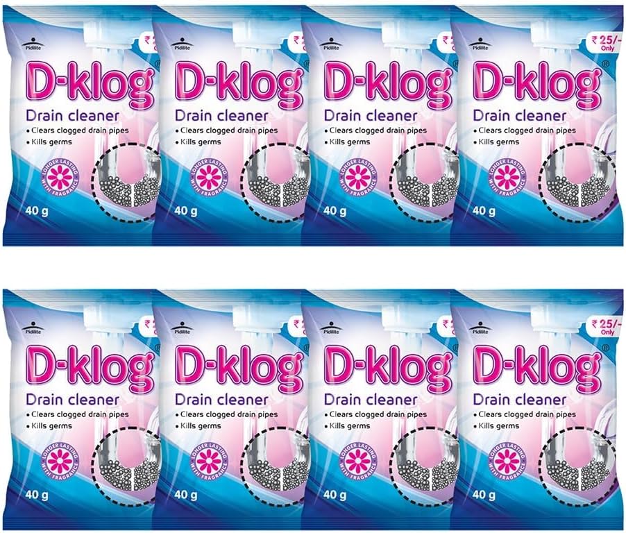 D-Klog Powerful Drain and Sink Cleaner (Pack of 8) | Removes Clogging, Blockages in Wash Basin, Septic Tank, Pipes in 30 Mins | Drain Expert, No Manual Hassle, No plunger for kitchen blocked drains