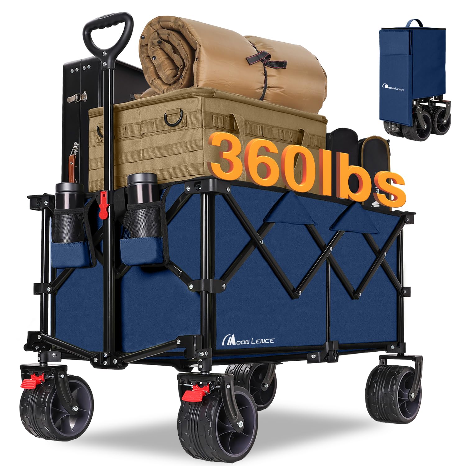 Chariot De Transport Pliable FINOOS 120 Kg – Pneus Larges, Tout-terrain, Bleu Foncé, Pliable En 15s, Charge 120 Kg