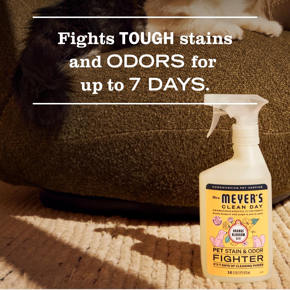 Mrs. Meyer's Clean Day - Combatiente de manchas y olores para mascotas, aroma a flor de azahar, 16 onzas