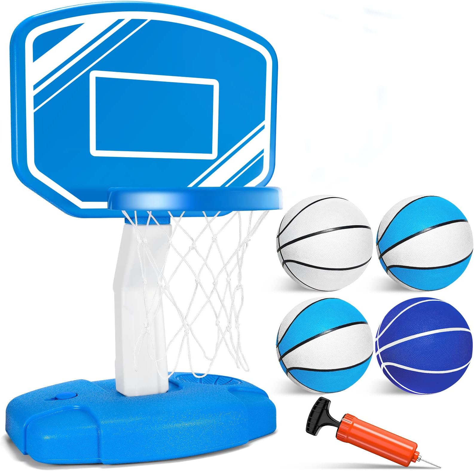 Swimming Pool Basketball Hoop, AOKESI Poolside Water Basketball Hoop with 4 Balls and Pump,Basketball Goals Outdoor Adjustable Basketball Hoop,Pool Basketball Games for Kids, Adults and Family.