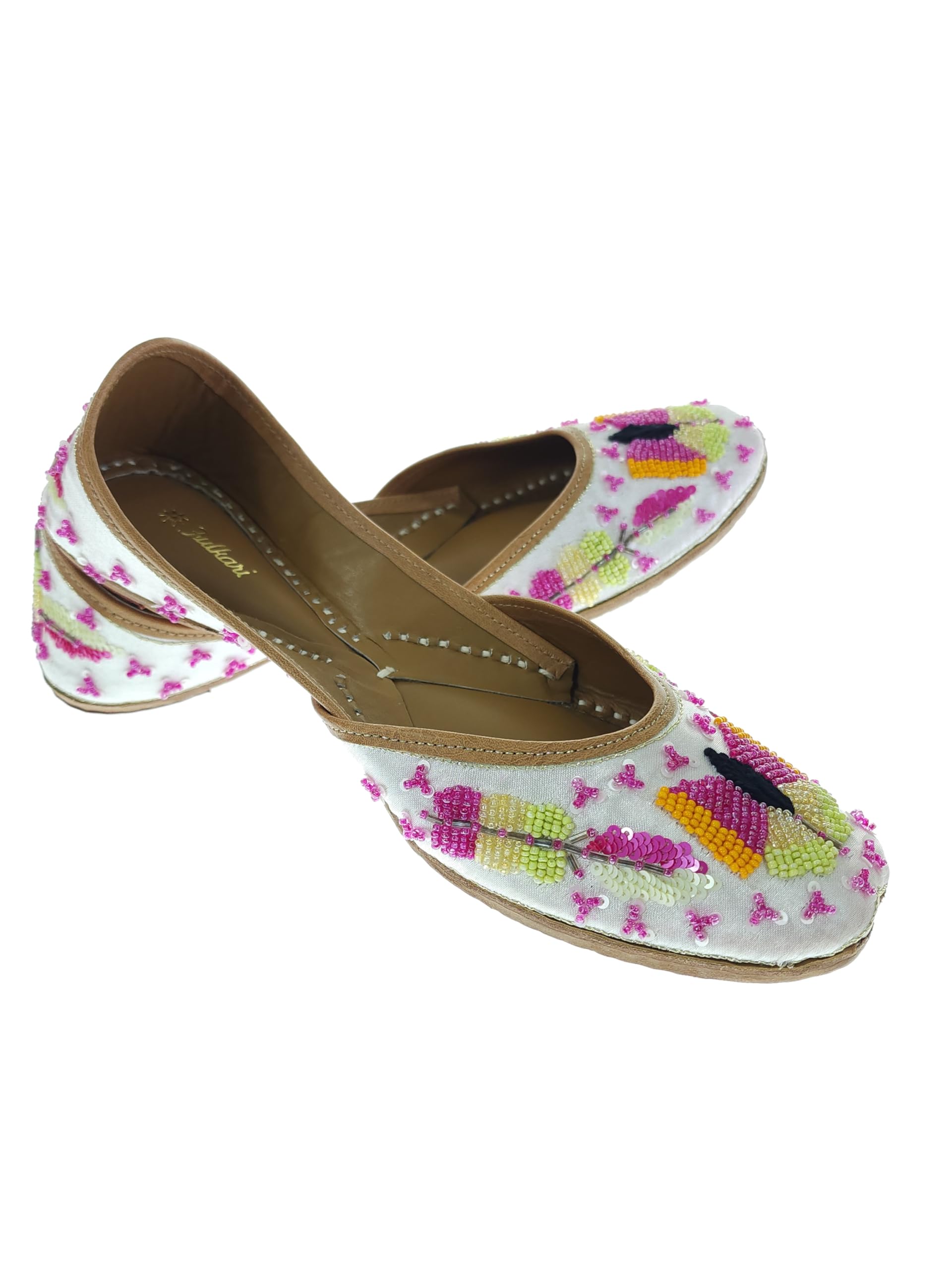 fulkari Women Butterfly White Multicolor Genuine Soft Leather Embroidered Jutis | Bite and Pinch Free Jutti | Punjabi Formal Juttis | Girl's Wedding Flat Ladies Mojari | Formal Ethnic Juti |-picture-17