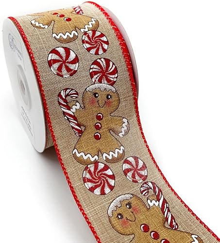 Designer's Shop - Cinta navideña con borde con alambre de 2.5 pulgadas x 10 yardas para manualidades, decoración del hogar WR 63-5120 (pan de
