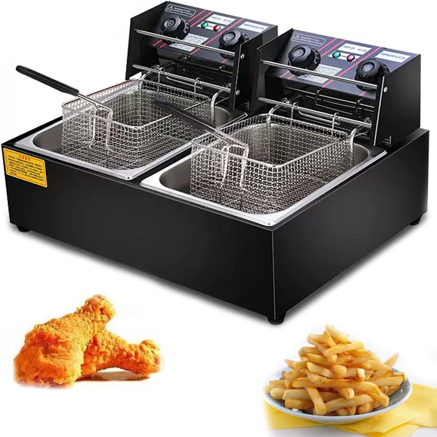 Freidora eléctrica con Cesta extraíble y Resistencia Profesional, sartén Antiadherente y Controles de Temperatura Ajustables, fácil de Limpiar, para Uso doméstico y Comercial.