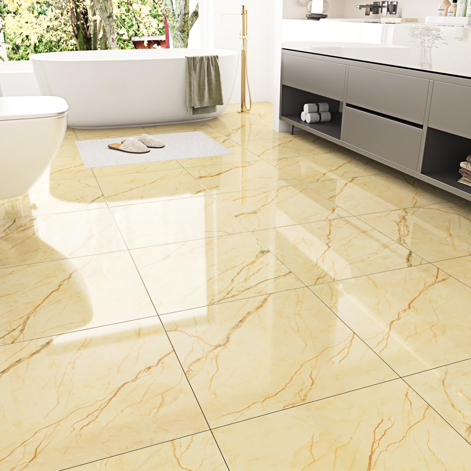Black Marble Peel and Stick Floor Tile Bathroom Flooring Tiles