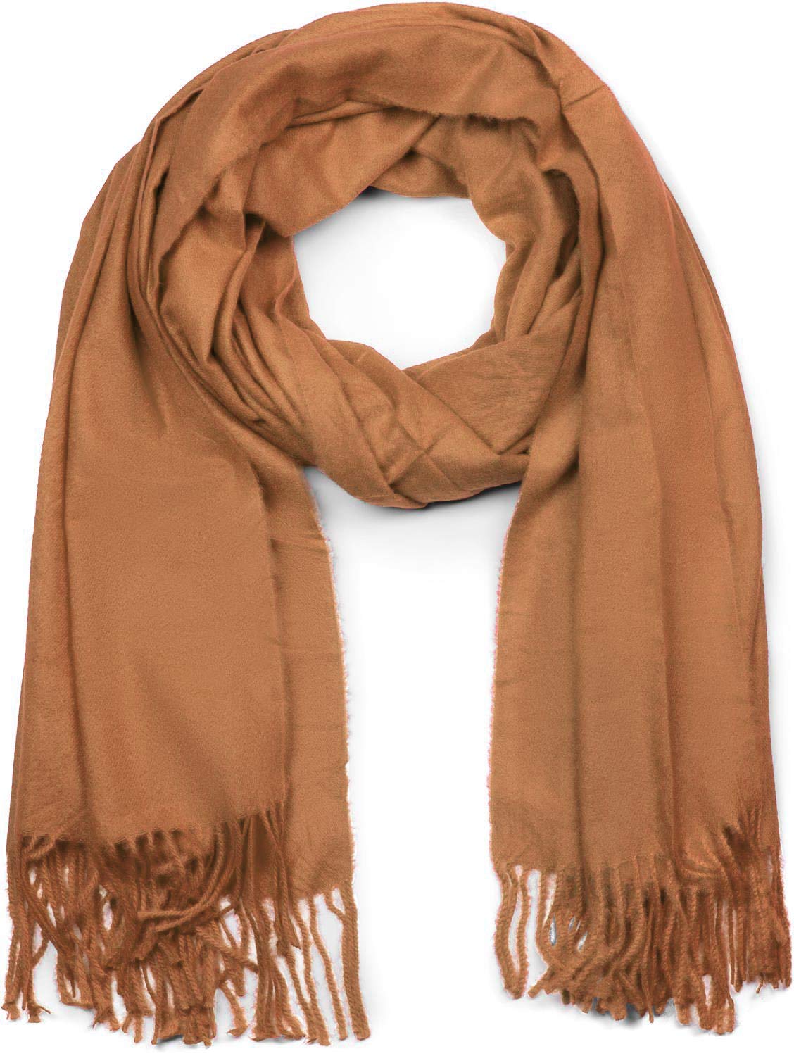 Stylebreaker Women's Camel Unisex Scarf With Fringes | Soft Viscose Wrap In Solid Color | Long Winter Scarf For And Men | Large Color Selection,