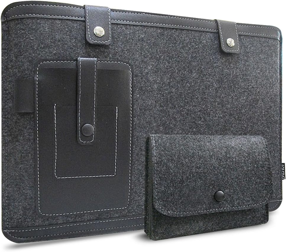ACECOAT 12 Inch MacBook Sleeve With Pockets,Felt Laptop Sleeve Case Bag Cover Pouch for New MacBook / MacBook 12" With Retina Display,Dark Gray