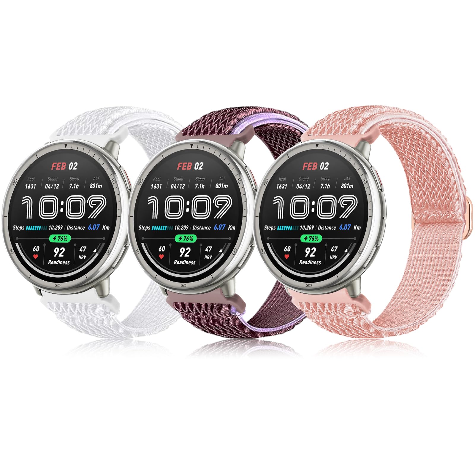 3 Piezas Correas de Nylon Compatible con Amazfit Active2/Active/GTS4/GTS3/GTS2 Correa, Pulseras 20mm, Longitud Ajustable, Transpirable, Suave, Cómoda, Relojes Correa de Repuesto
