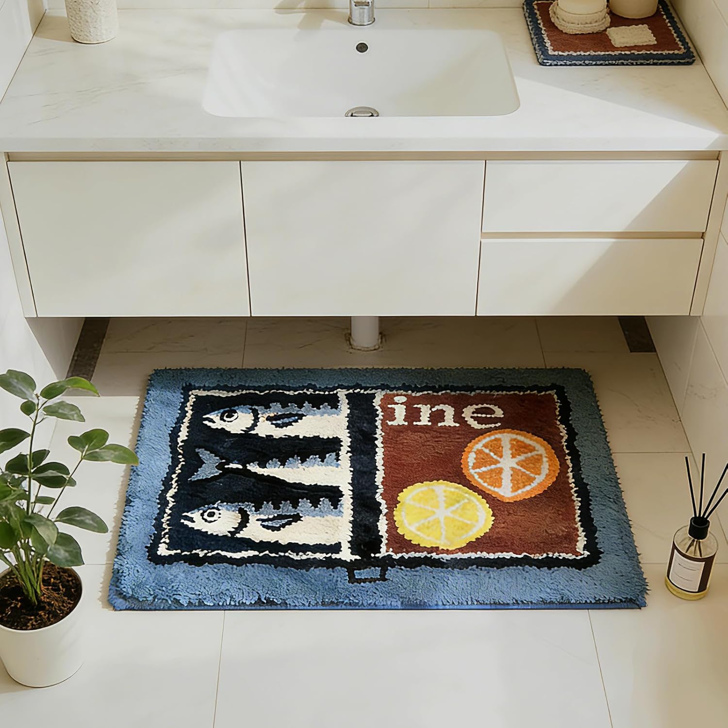 Sardine Can Bath Mat,Opening Can Design,Soft Washable Rug Non Slip Cute Kitchen Bath Mats for Bathroom Kitchen Entrance Funny Cartoon Fish, Lemon and Orange (Sardine 01, 20" x 32")
