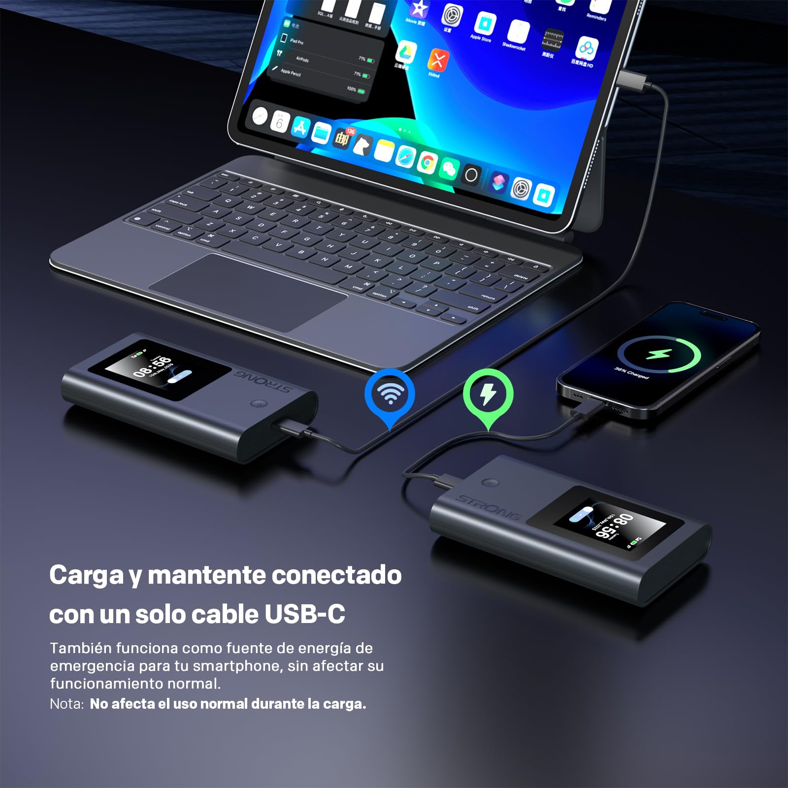 Strong 5G+ HOPI Router 5G Portátil WiFi 6 AX1800 con 5GB de Datos, Hotspot WiFi de Bolsillo con eSIM, hasta 3,4 Gbps de Velocidad de Descarga 5G, Batería de 4500 mAh, Puerto USB-C, Función Power Bank
