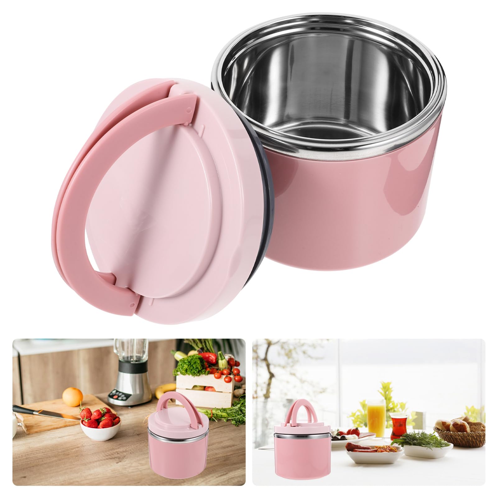 Contenitore Portamerenda Portatile e Resistente in Acciaio Inossidabile per Alimenti da 1000ml Coperchio Ermetico Manico Antiscivolo per Colazione e Cena