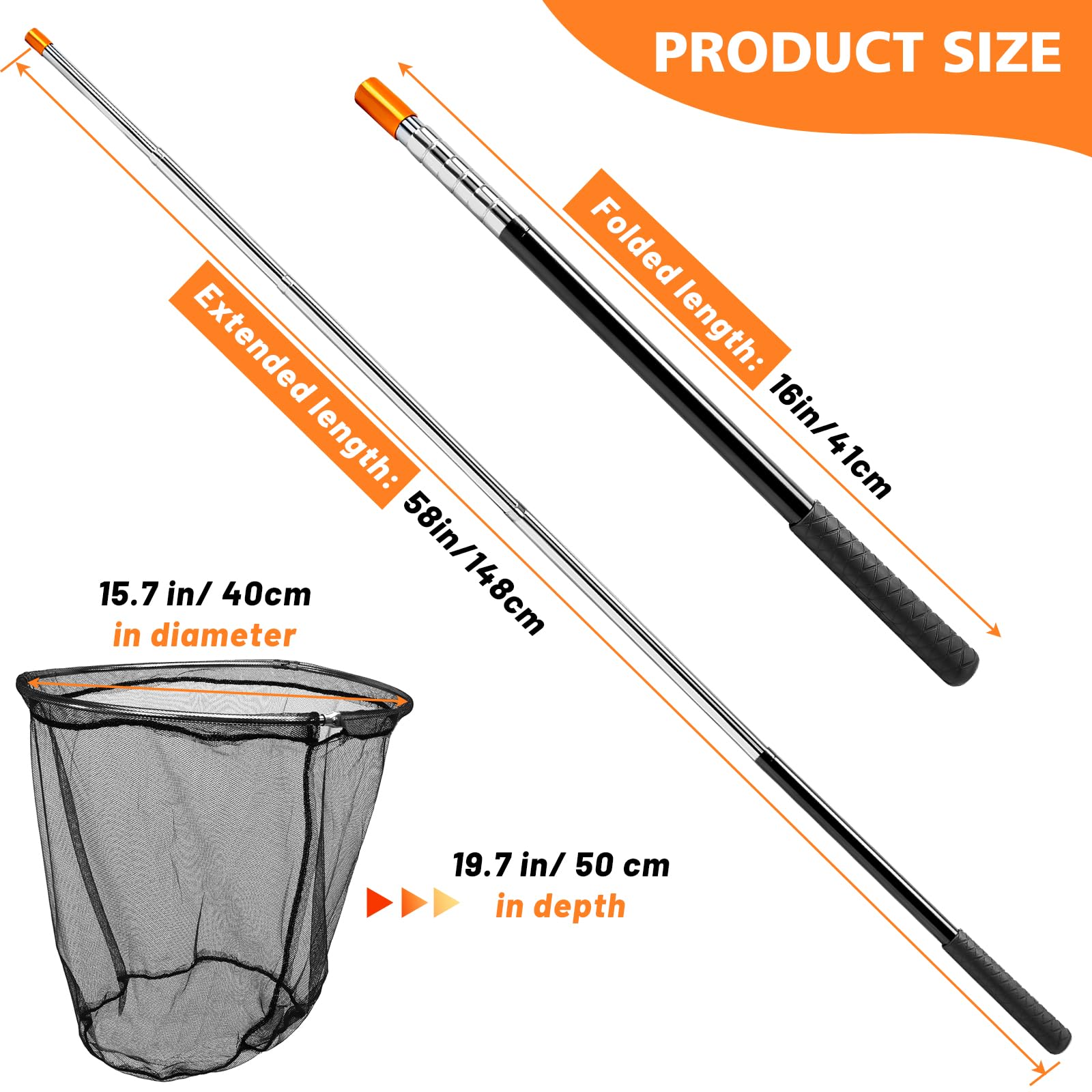 Hühnerfangnetz Mit Edelstahlstange – Verstellbar 83,8-191,8 Cm, Inkl. Netz & Haken, Für Hühner, Enten, Vögel