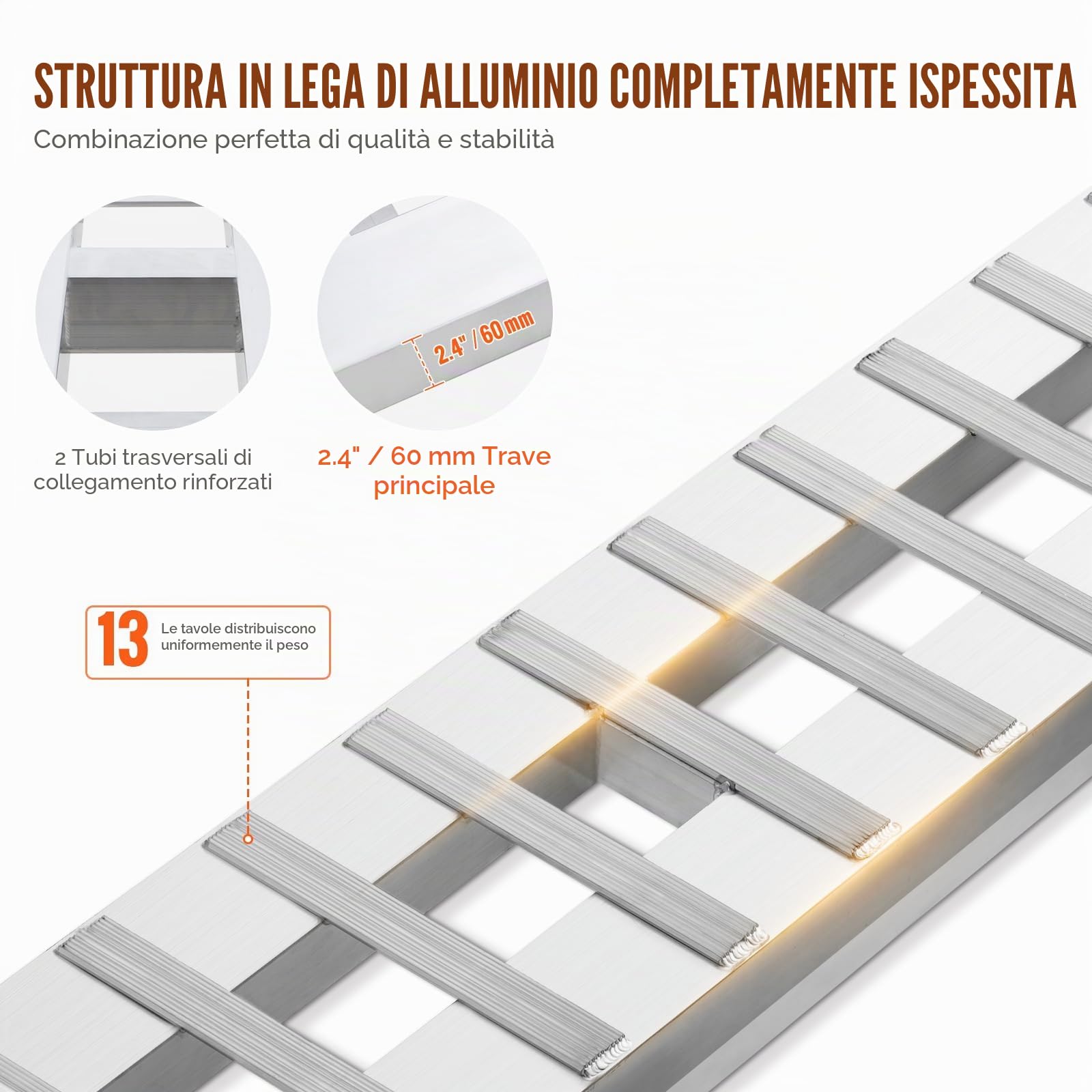 VEVOR Rampa Carico in Alluminio 2 Pezzi 183x38 cm, Rampa Portatile,di Accesso con Capacità Carico 2721,6 kg per Moto, Fuoristrada, Rimorchio, ATV, UTV, Trattore, Tosaerba, Rampa per Trasporto