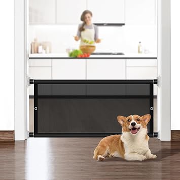 Short Dog Gate Expandable Dog Gate 31"-42" to Step Over, Pressure Mount Small Pet Gate, Reinforced Mesh pet gate for Stairs and Doorways