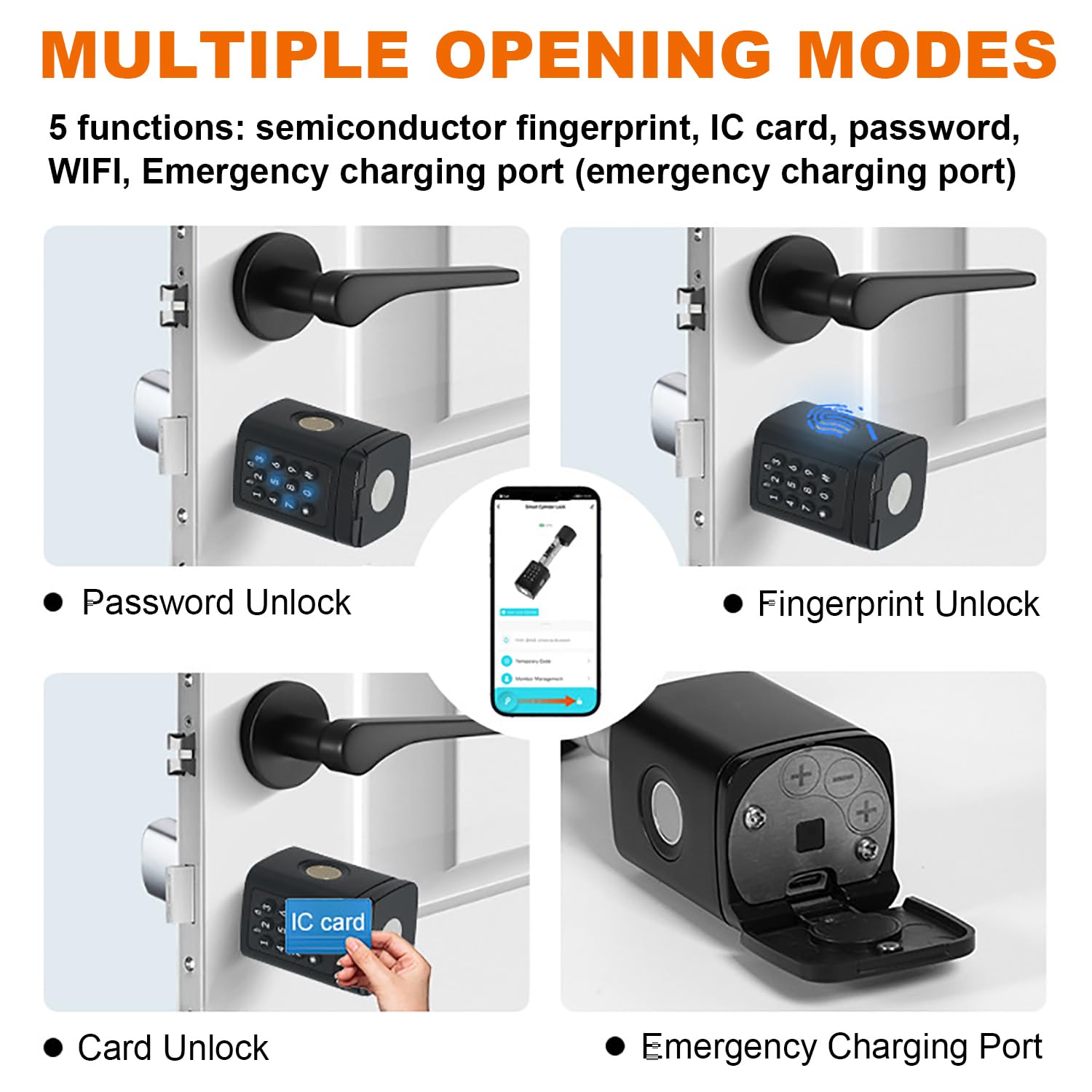 bombin cerradura inteligente,Cerradura electronica con Código,Tarjeta RFID,Cerradura Inteligente WiFi,Smart lock Fácil de Instalar，ácil de Instalar,puerta exterior de 60-100mm