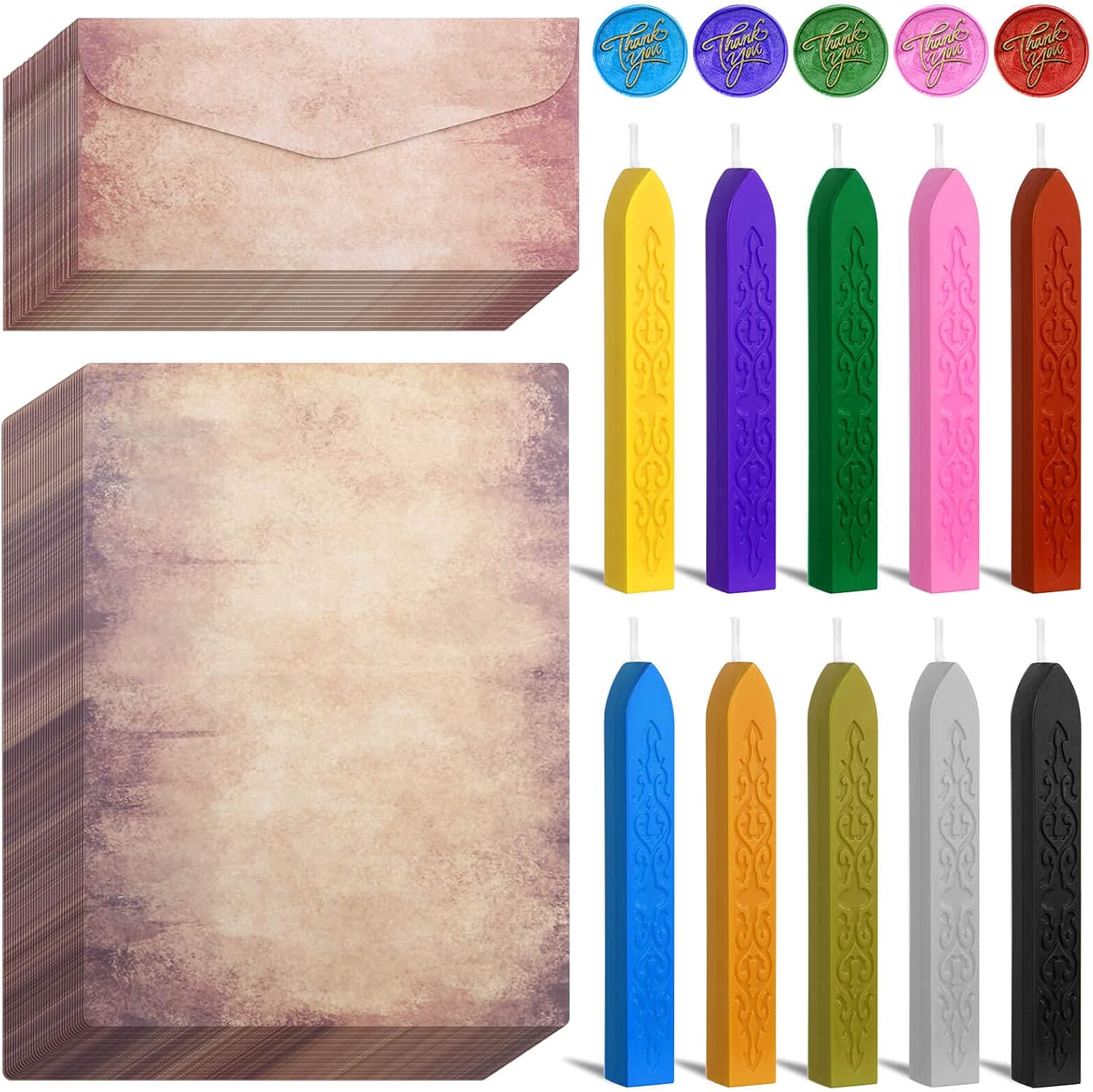 Buy Vintage Envelopes for Sealing Wax Stamp, Caffox 110pcs Writing