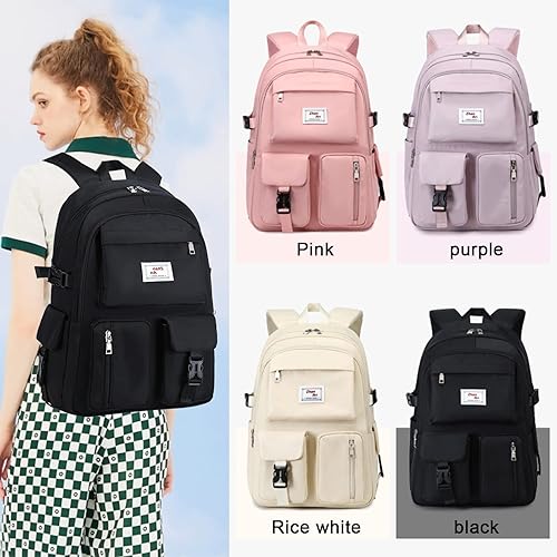 Miniatura 2 de BEULPTN Mochila escolar para niñas, bonita mochila para la escuela y adolescentes, mochila de viaje impermeable para la escuela secundaria, A-Negro,