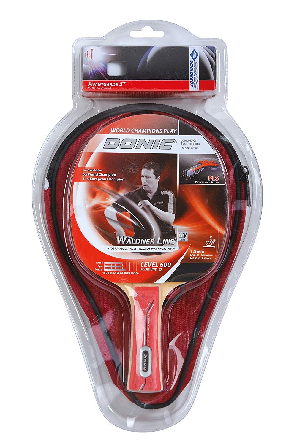 Donic-Schildkröt Waldner 600 - Racchetta Da Tennistavolo Con Custodia E 3 Palline, Manico PLS, Spugna 1,8 Mm