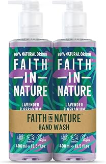 Faith In Nature Natural Lavender and Geranium Hand Wash Set, Nourishing, Vegan and Cruelty Free, No SLS or Parabens, 2 x 400 ml