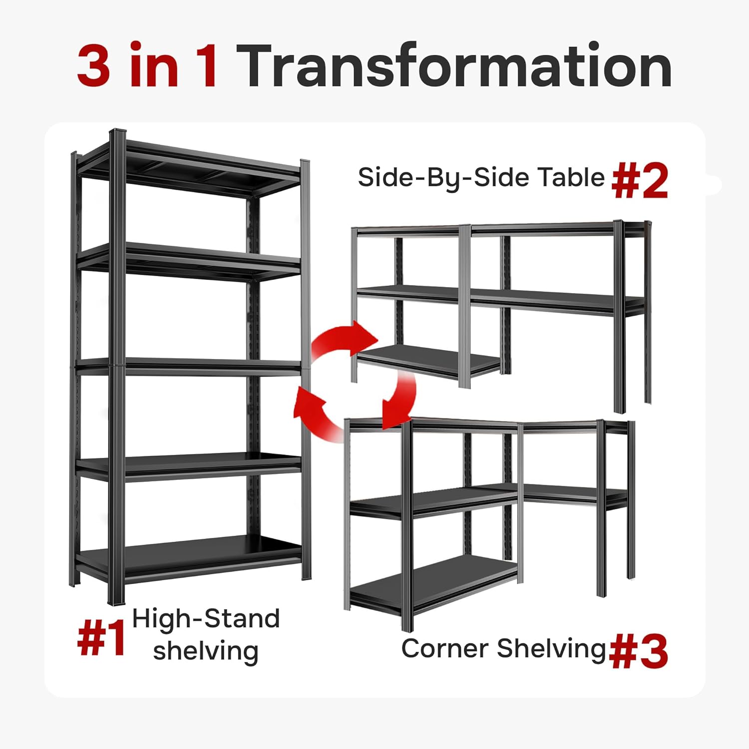 72" H x 40" W Garage Shelving Unit | Heavy Duty 5-Tier Steel | 3000LB Capacity | Garage & Basement Storage | Industrial Metal Shelving for Warehouses & Workshops | Adjustable, Rust-Resistant, Black