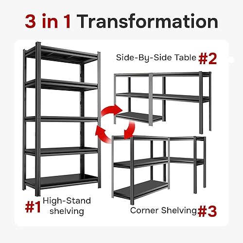 Miniatura 8 de Estantería de garaje de acero resistente de 5 niveles de 72" de alto x 40" de ancho, capacidad de 3000 libras, almacenamiento de garaje y sótano,