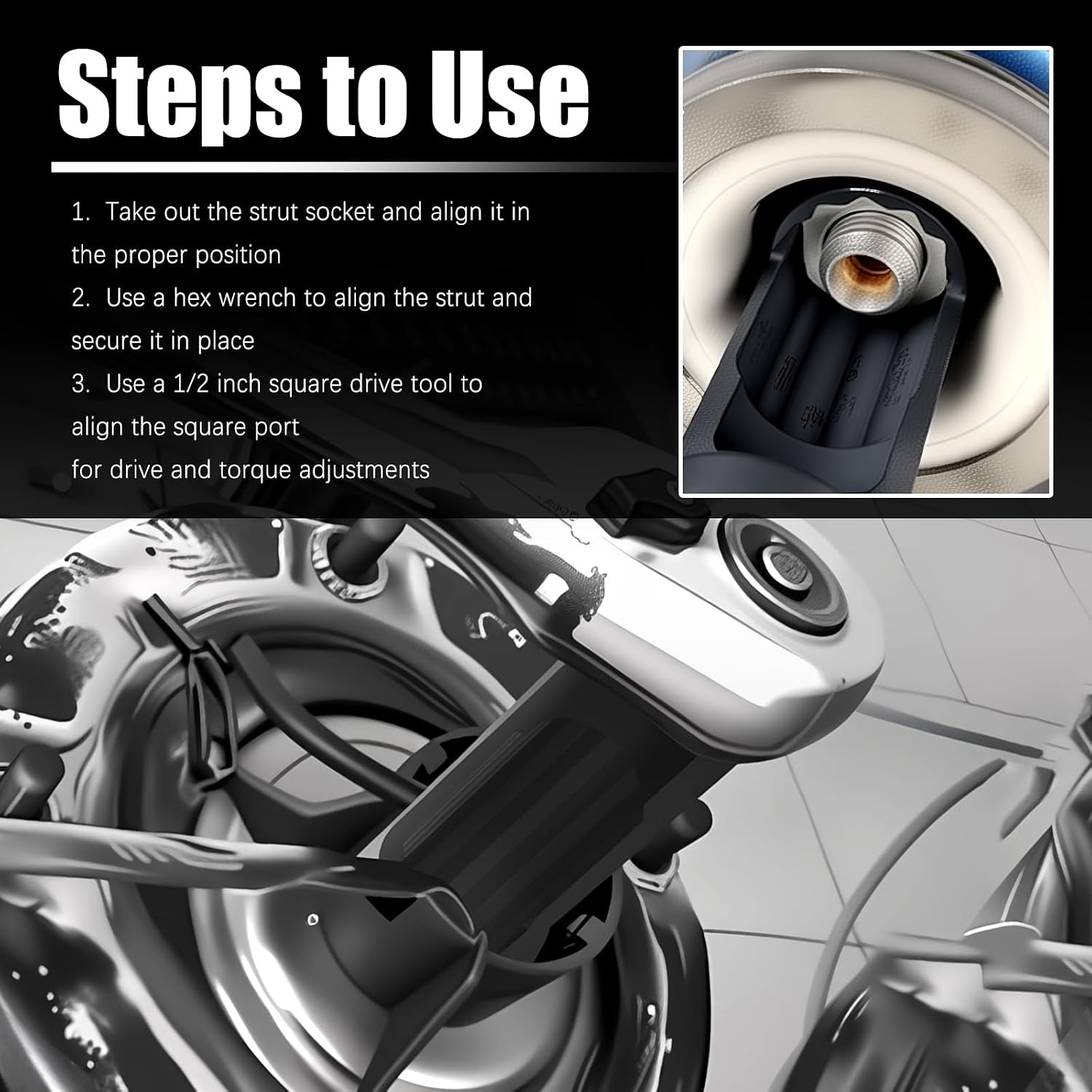 1/2" Drive 18mm Strut Nut Socket,12-Point Suspension Strut Socket for Shock Nut Dismantling,Professional Shock Absorber Sockets Automotive Tools for Most Vehicles Repair