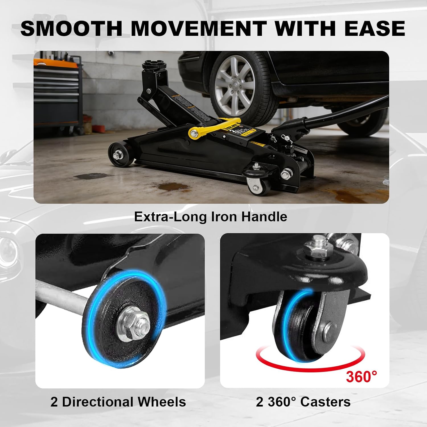 Torin 2 Ton Hydraulic Floor Jack, 4000 lbs Capacity Low Profile Trolley Service Jack with 5.2"-13.3" Lifting Range, Heavy Duty Steel Car Jack for Sport Utility Vehicle, Cars, Black
