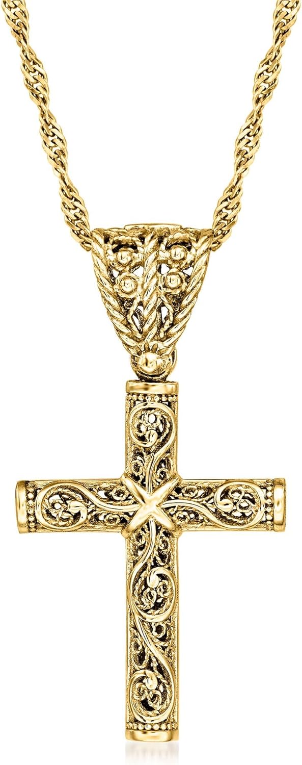 Ross-Simons 18kt Gold Over Sterling Filigree Cross Pendant Necklace