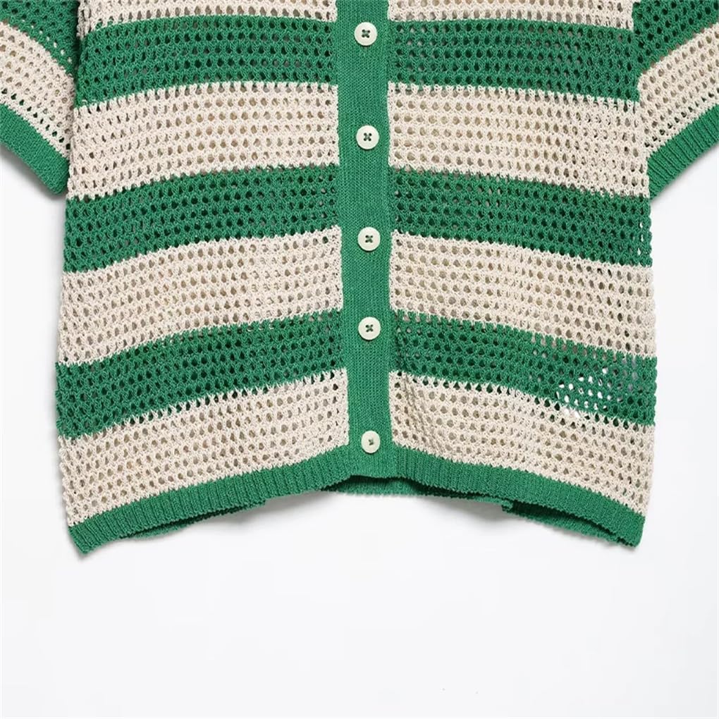 Women's Single-Breasted Knitted Striped Vintage Top