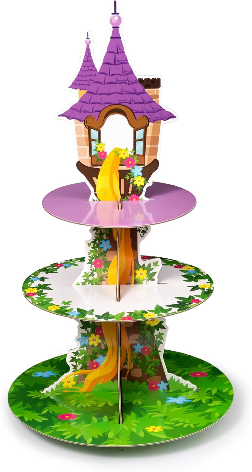 3 Tier Purple Princess Castle Birthday Cupcake Stand Party Supplies