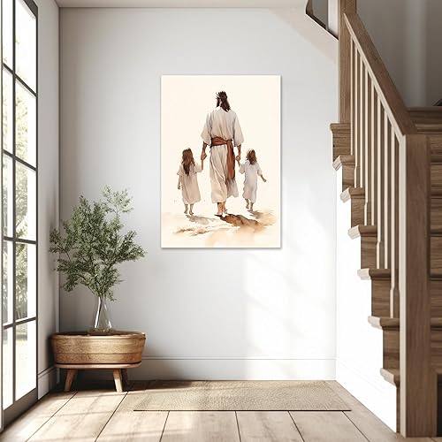 Vista 115 de Arte de pared de Jesús y el niño, póster minimalista bohemio cristiano, lienzo para pared, imagen abstracta de Jesús, arte cristiano religioso Jesús