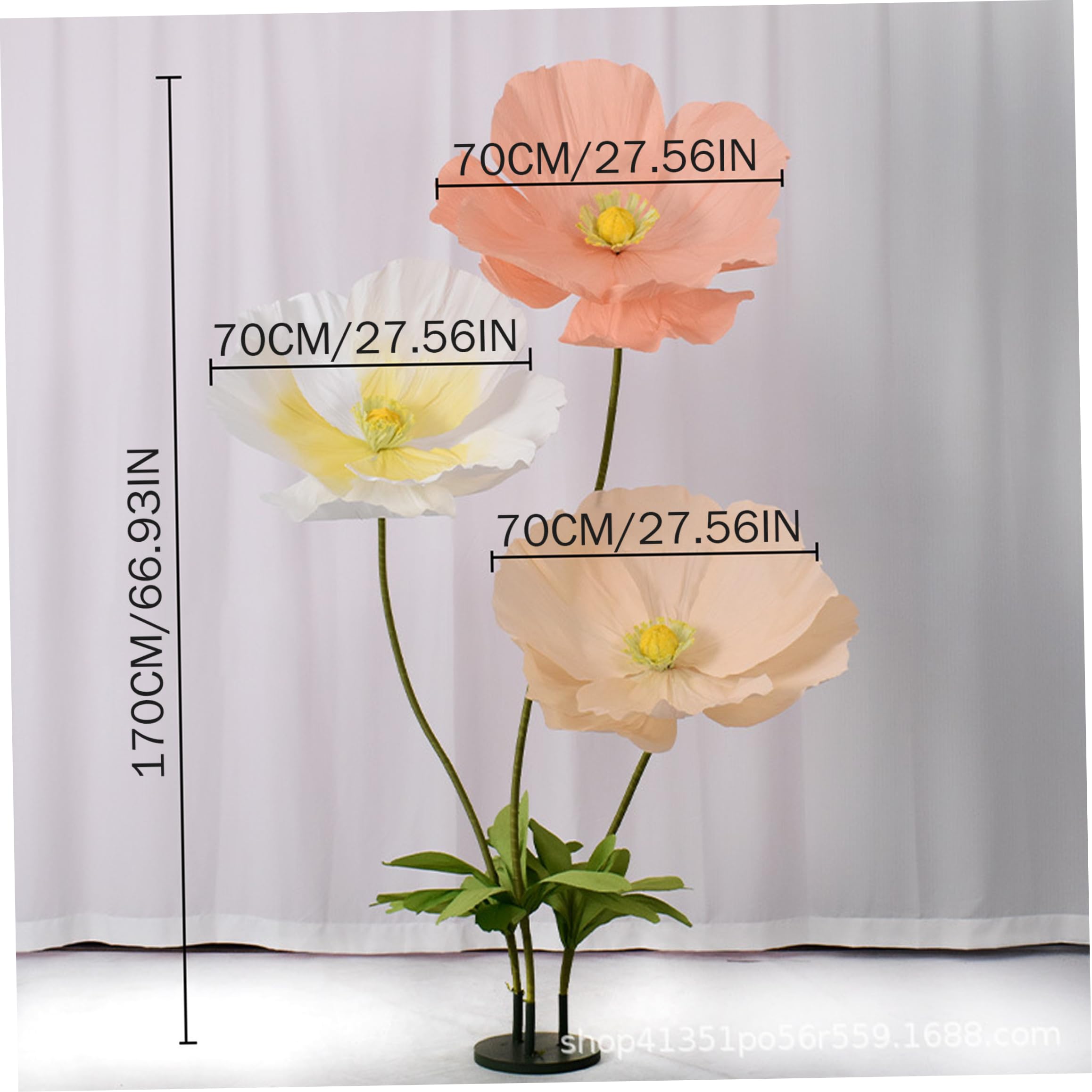 Riesenblumen, Riesenblumen zur Dekoration mit Ständer, künstliche Mohnblumen für Garten, Hotel, Büro, Fotografie-Requisiten, Hochzeit, Kunstgalerie, Schaufensterauslage – 6 Fuß/170 cm