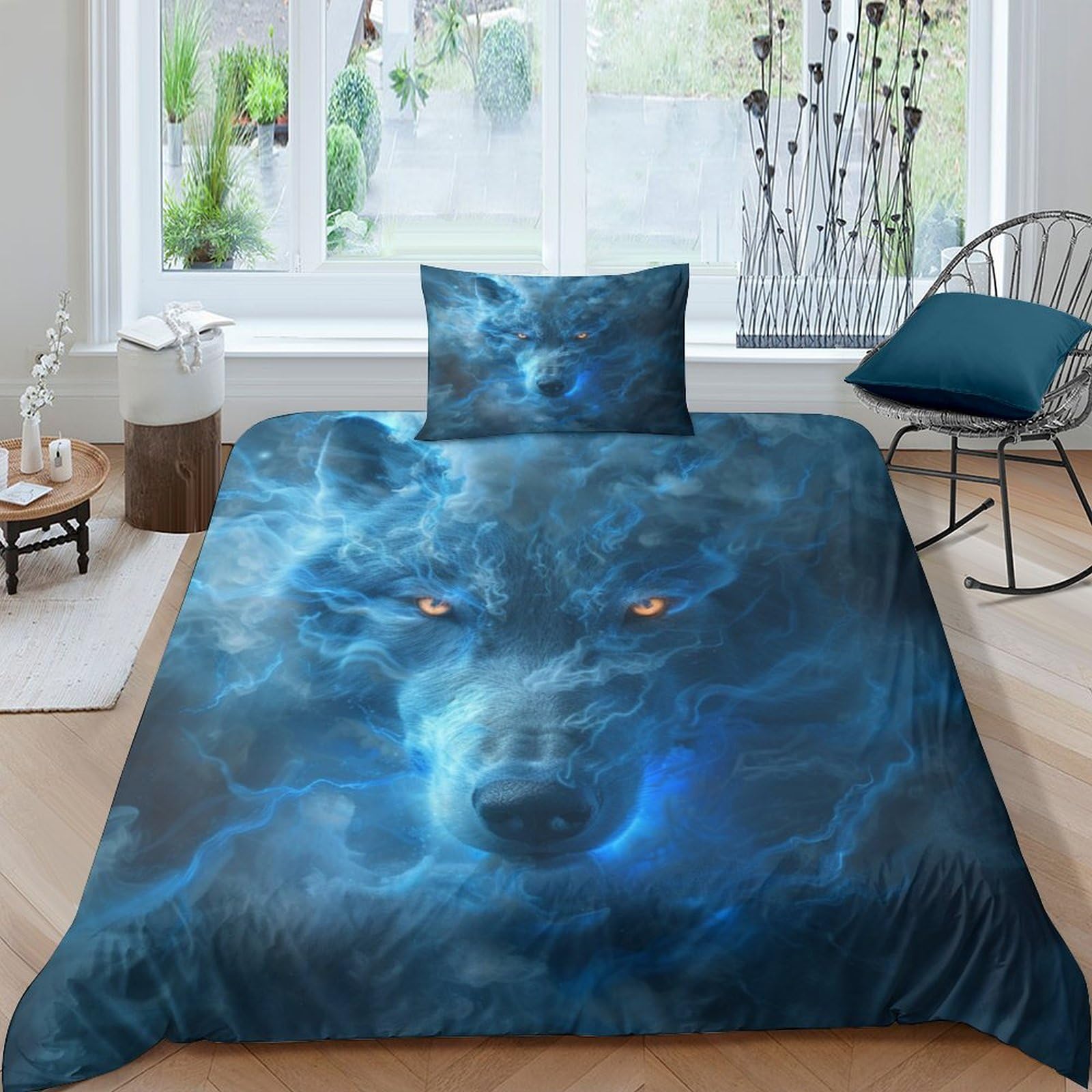 BARDYS Wolf for Boys Girls Duvet Cover Comforter Covers Quilt Cover 3D Printed Wild Animals Bedding Set with Zipper Closure Soft Microfiber with Pillow Cases 3 Pieces Single（135x200cm） — image 1
