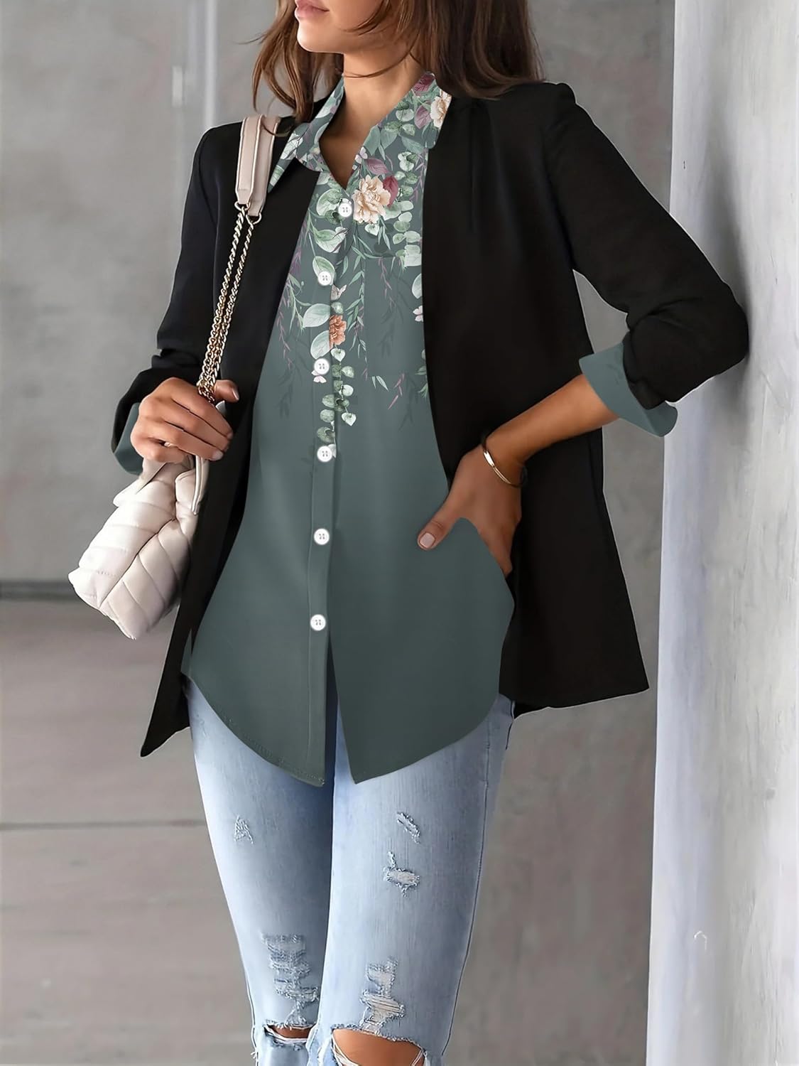 Zeagoo Womens Button Down Shirt Long Sleeve Blouse Business Work Tops Dressy Casual Floral Printed Outfits with Pocket - Image 5