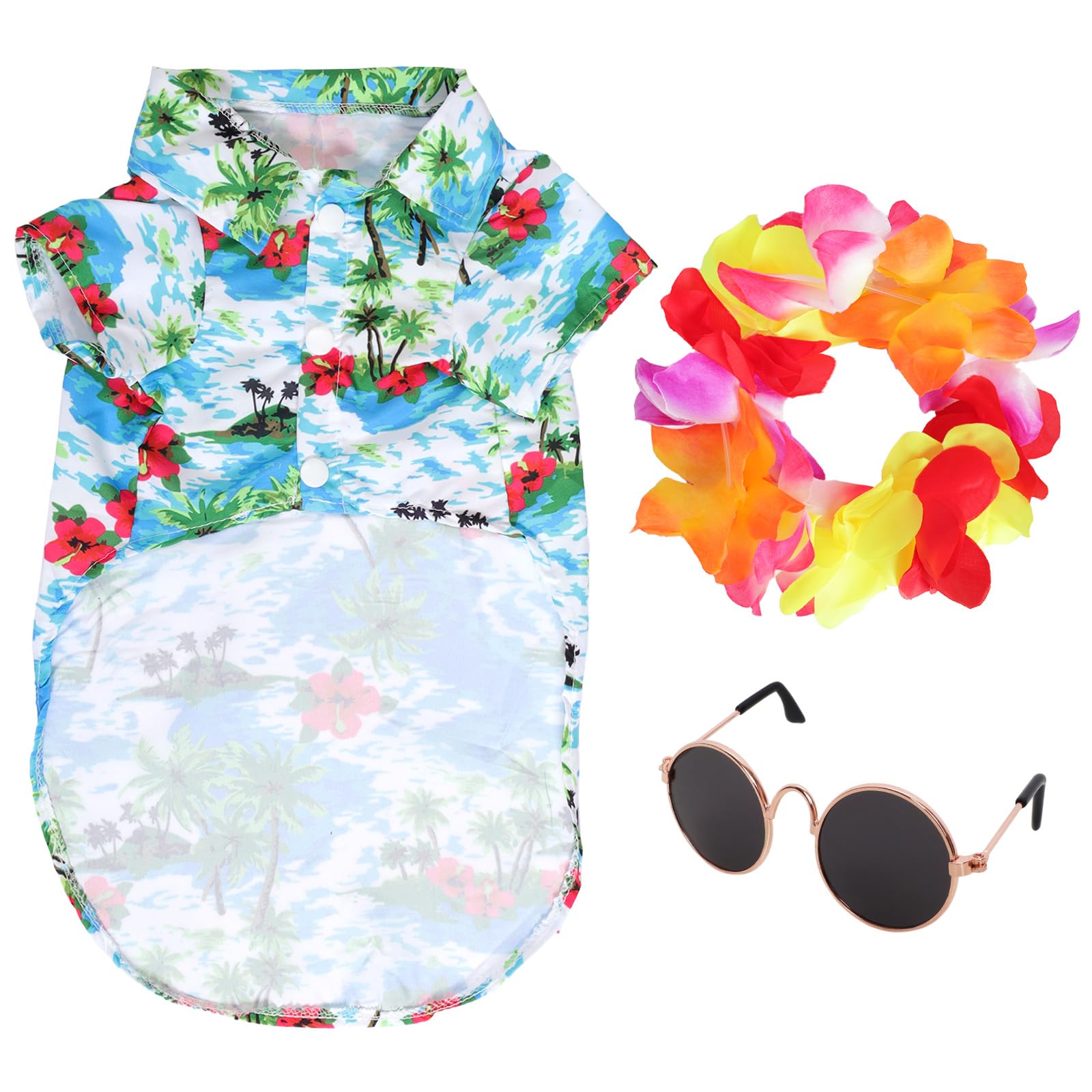 Ngdhkd 3 Pcs Dog Hawaiian Costume Set Includes Shirt Sunglasses Wreath Dog Outfit Pet Costume for Small Medium Pet Party Summer