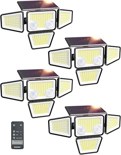 Miniatura 11 de Ensenior Luces solares para exteriores, sensor de movimiento, luz exterior con control remoto, IP65, impermeable, 279 LED, 4 cabezales, luz de