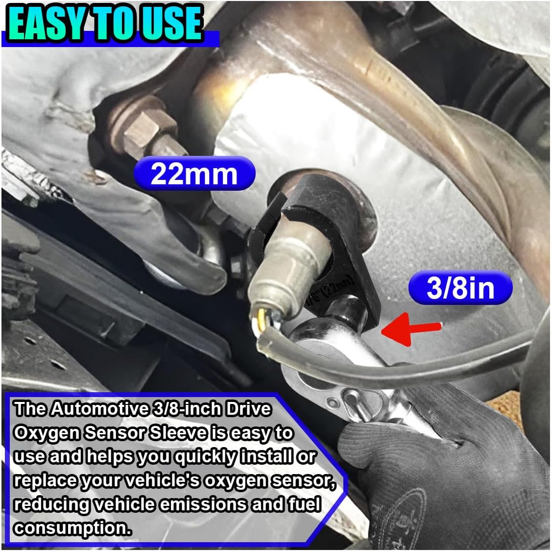 ZIMISI Offset Oxygen Sensor Socket, Universal 3/8" Drive 7/8" 22mm Wrench, Sensor Socket with Wire Gate Protect Wire from Damage, Car Oxygen Sensor Removal Tool for Most Vehicles (1PC)