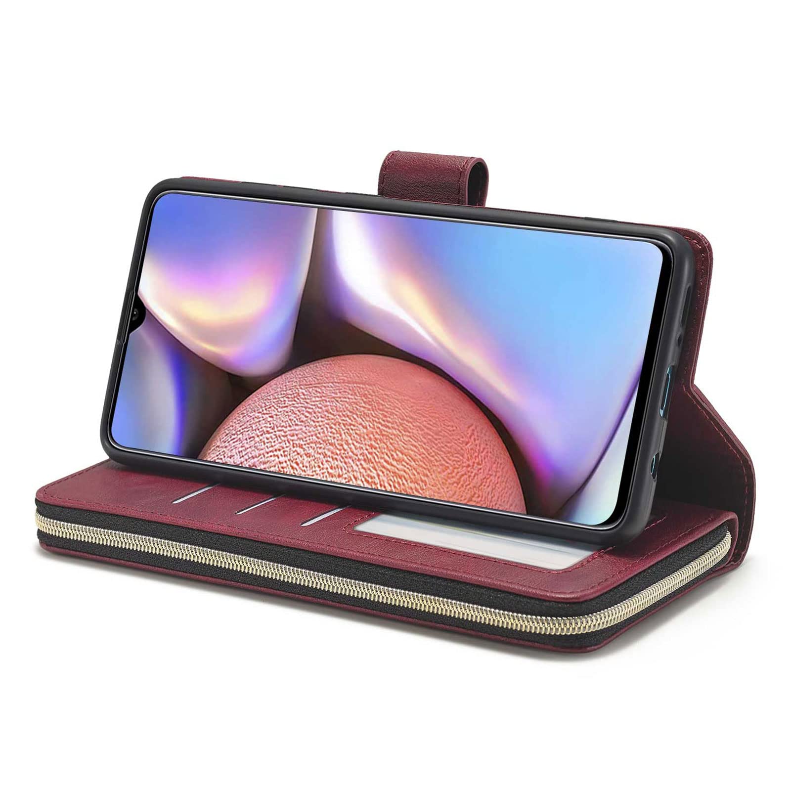 ZCDAYE Custodia per Samsung Galaxy A34 5G con 9 scomparti per carte di credito, in pelle PU per Samsung A34 5G, colore rosso