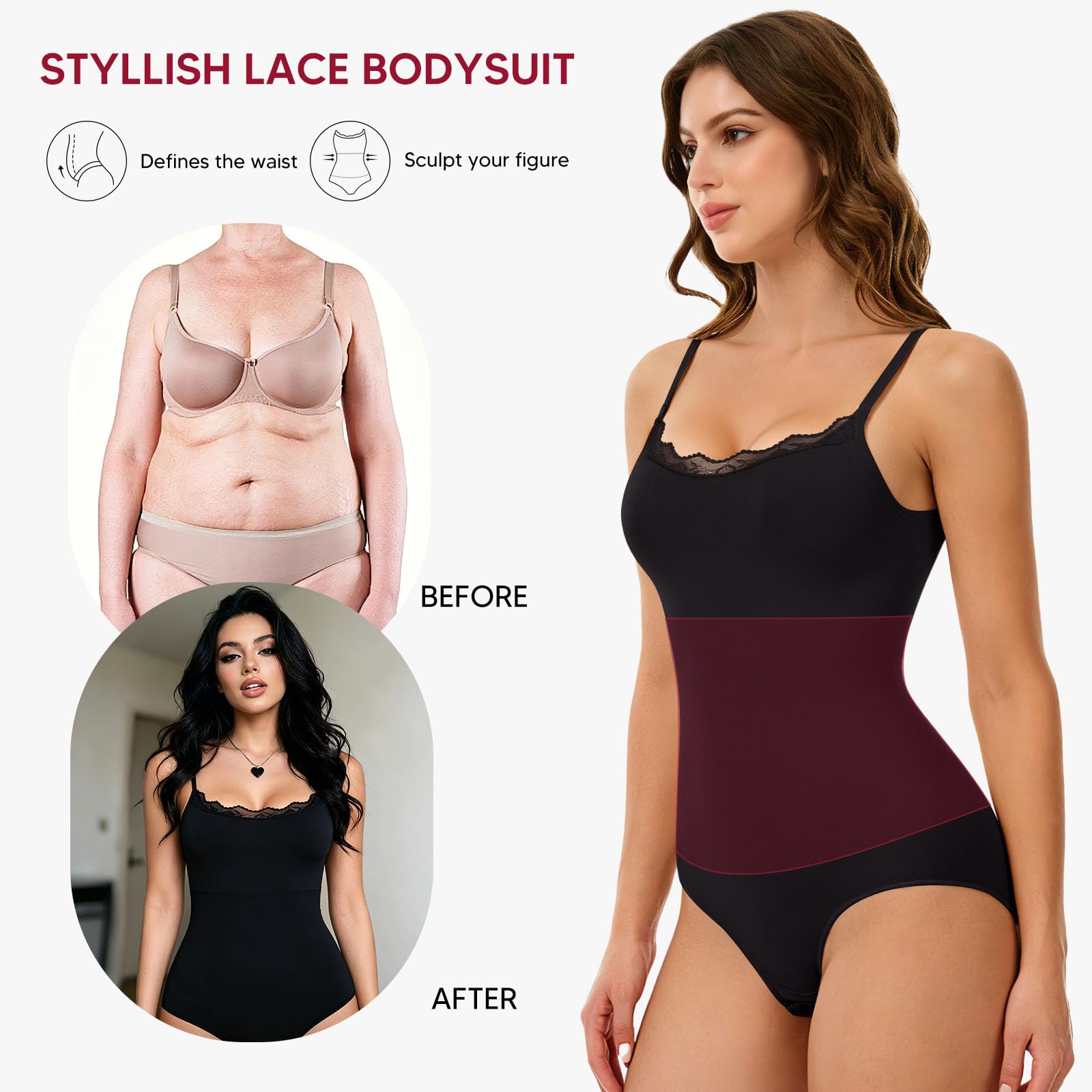 Joyshaper Shapewear Damen Bauchweg Spitzen Body Shaper Shaping Bodysuit Formende Bodys Miederbody Figurformender Stringbody
