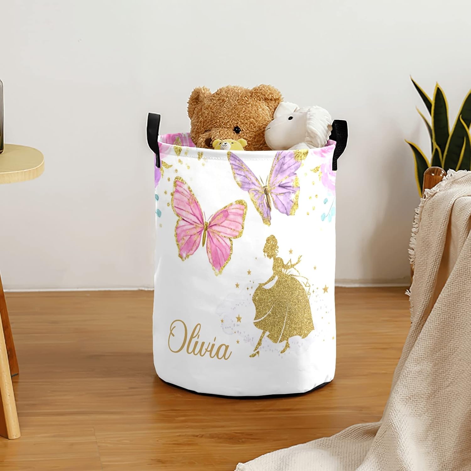 Fairy Butterfly Personalized Laundry Basket Clothes Hamper with Handles Waterproof,Collapsible Laundry Storage Baskets for Bathroom,Bedroom Decorative